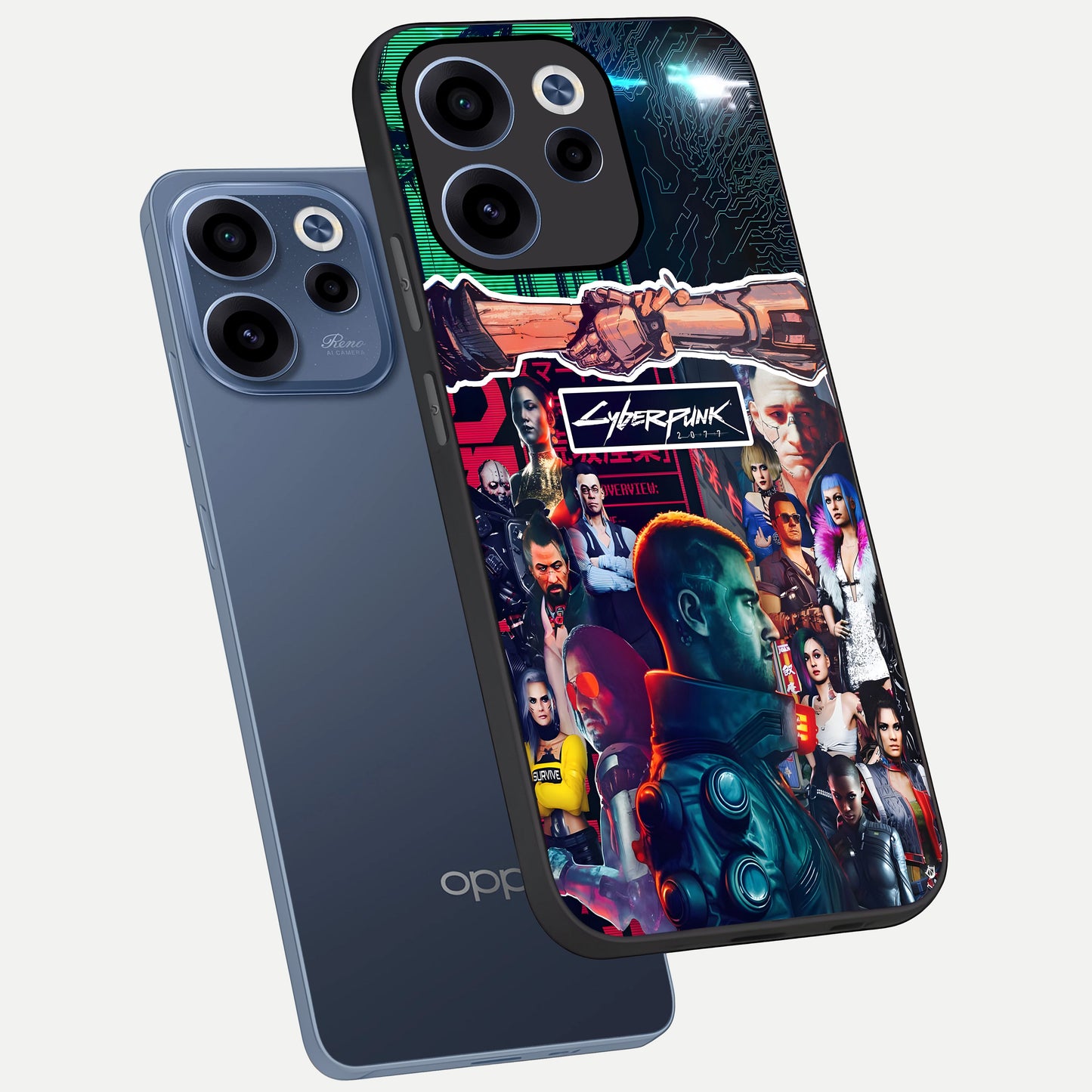  CYBERPUNK Legacy phone case For Oppo Reno 15c showing premium glass back cover with detailed artwork