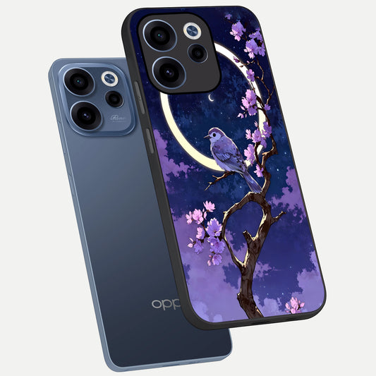 Celestial Bird Blossom phone case For Oppo Reno 15c showing premium glass back cover with detailed artwork
