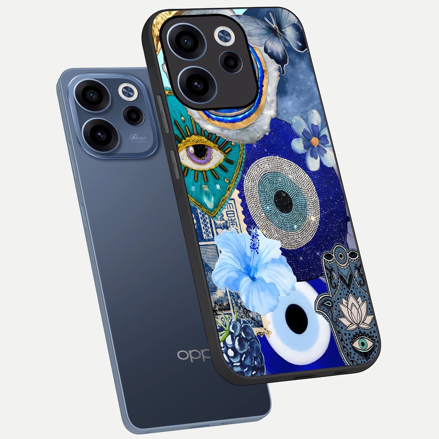  Celestial Blue Vision phone case For Oppo Reno 15c showing premium glass back cover with detailed artwork