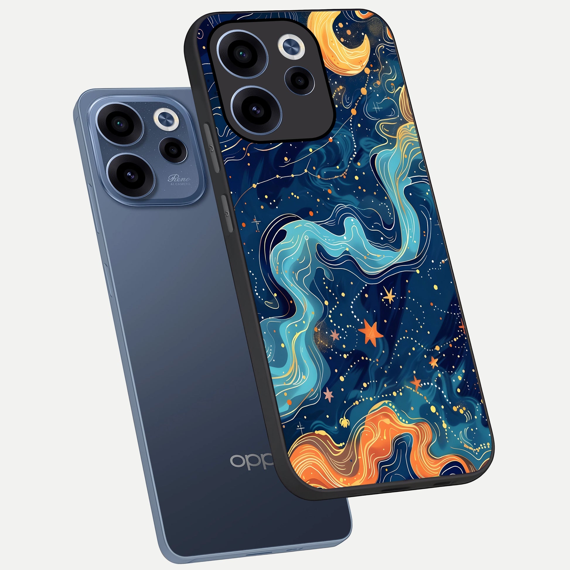  Celestial Dream Flow phone case For Oppo Reno 15c showing premium glass back cover with detailed artwork