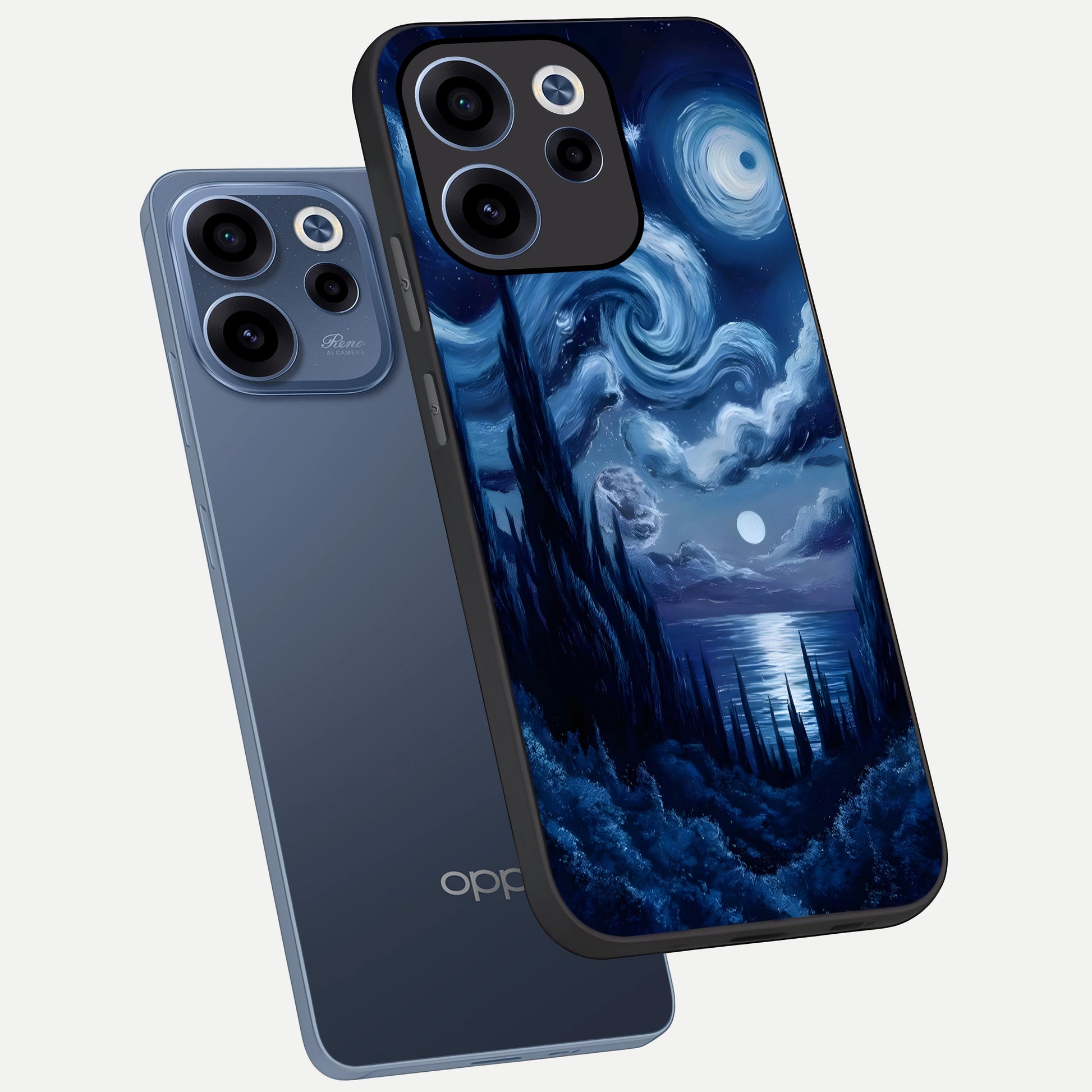  Celestial Dream Van Gogh phone case For Oppo Reno 15c showing premium glass back cover with detailed artwork