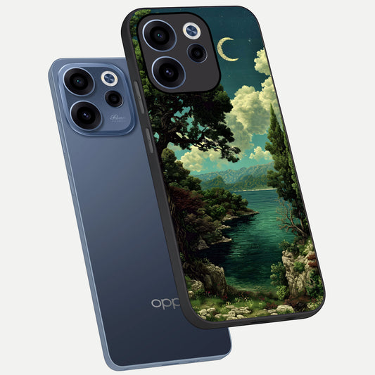  Celestial Lake Peace phone case For Oppo Reno 15c showing premium glass back cover with detailed artwork