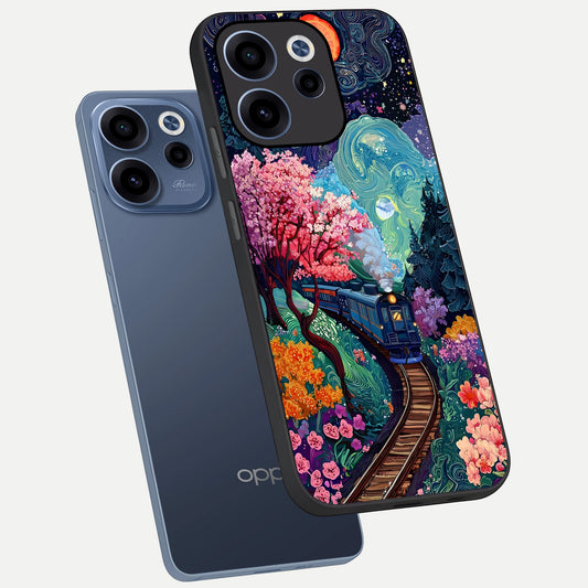  Celestial Train Journey phone case For Oppo Reno 15c showing premium glass back cover with detailed artwork
