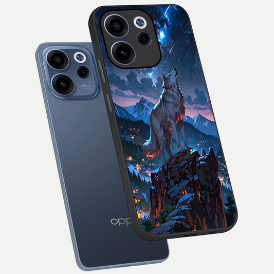  Celestial Wolf Howl phone case For Oppo Reno 15c showing premium glass back cover with detailed artwork