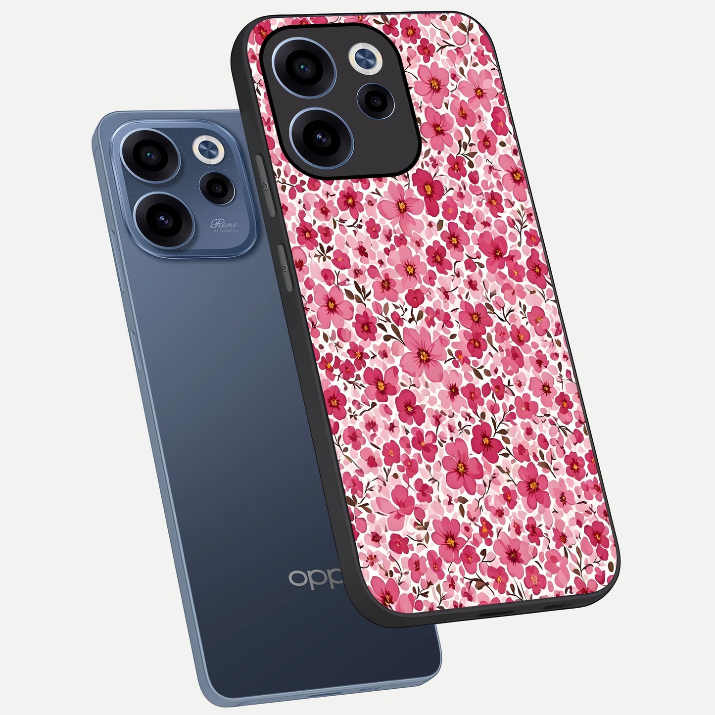  Cherry Blossom Charm phone case For Oppo Reno 15c showing premium glass back cover with detailed artwork
