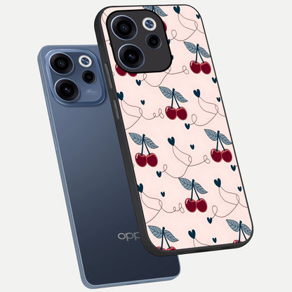  Cherry Heart Line phone case For Oppo Reno 15c showing premium glass back cover with detailed artwork