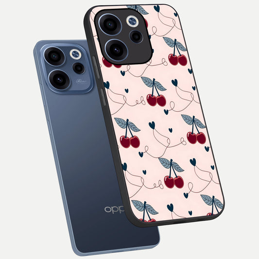  Cherry Heart Line phone case For Oppo Reno 15c showing premium glass back cover with detailed artwork