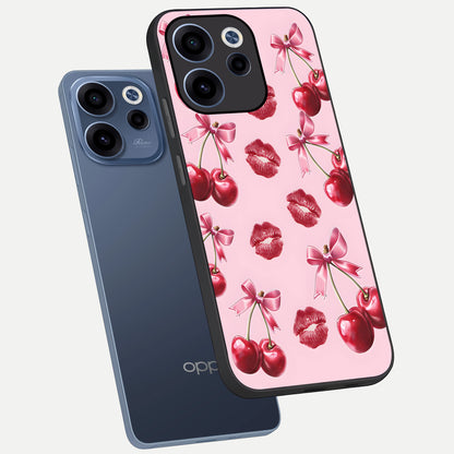  Cherry With Lips phone case For Oppo Reno 15c showing premium glass back cover with detailed artwork