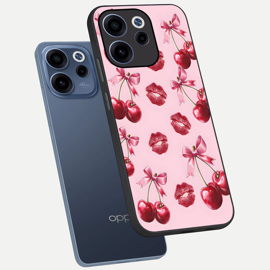  Cherry With Lips phone case For Oppo Reno 15c showing premium glass back cover with detailed artwork