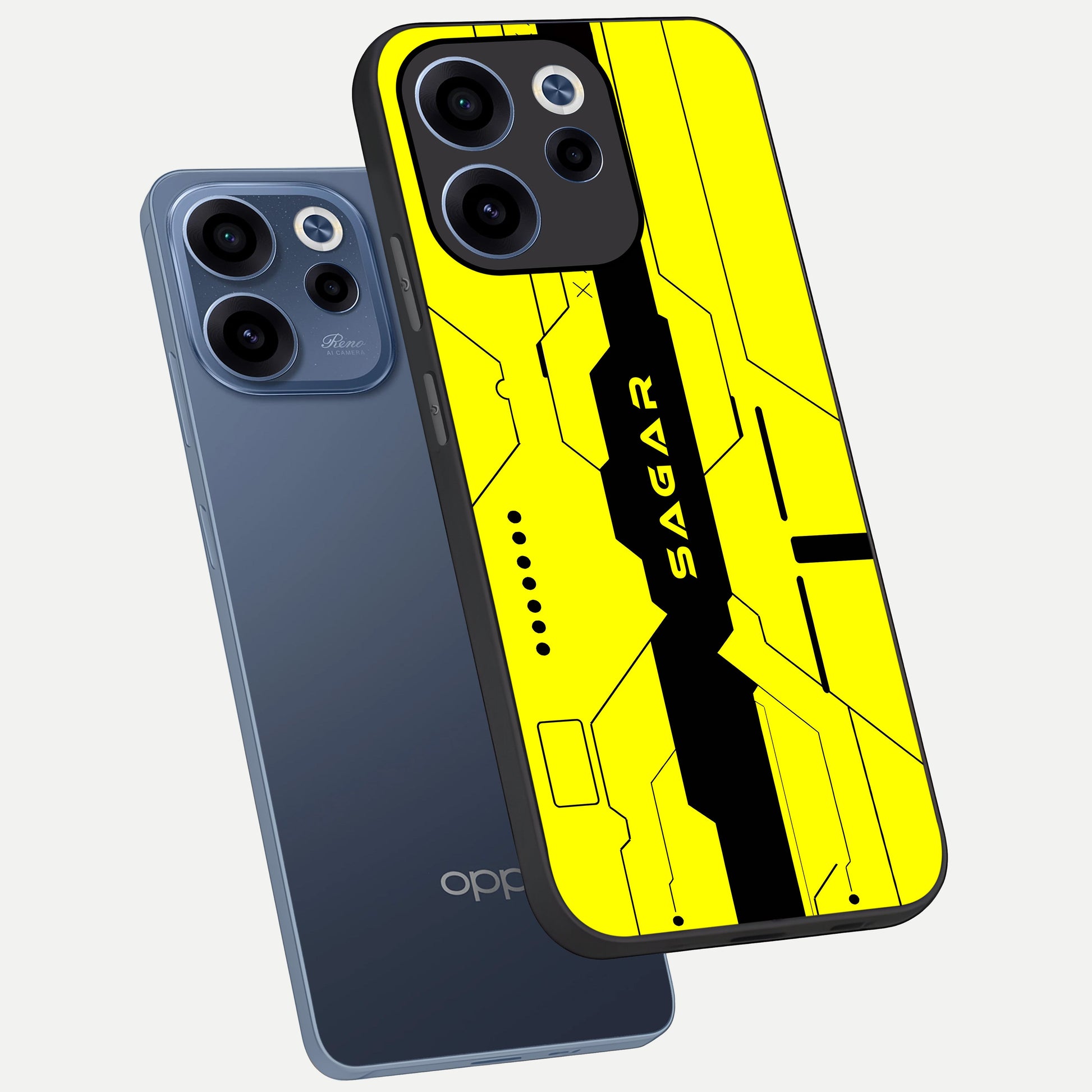  Circuit CYBERPUNK Custom Name phone case For Oppo Reno 15c showing premium glass back cover with detailed artwork