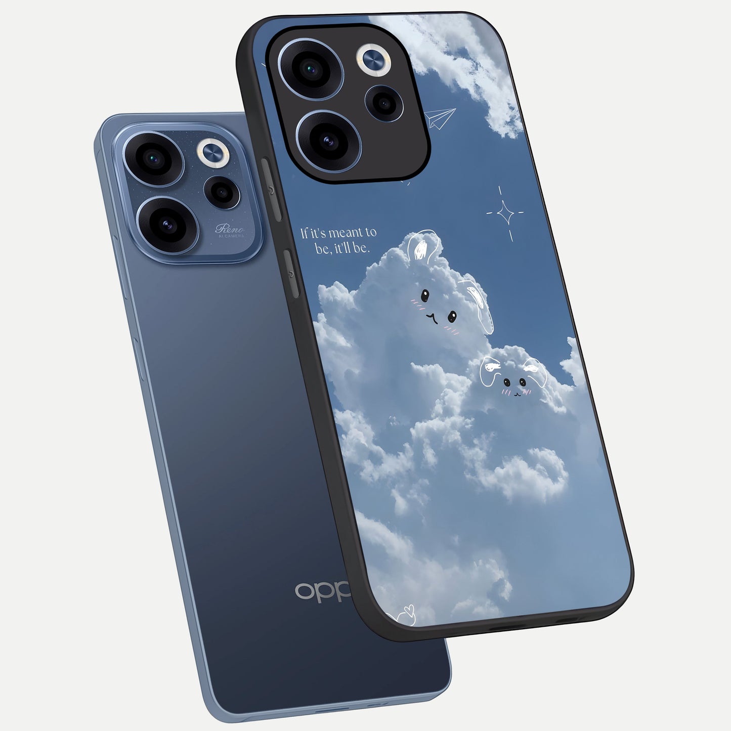  Cloud Bunny Dreams phone case For Oppo Reno 15c showing premium glass back cover with detailed artwork