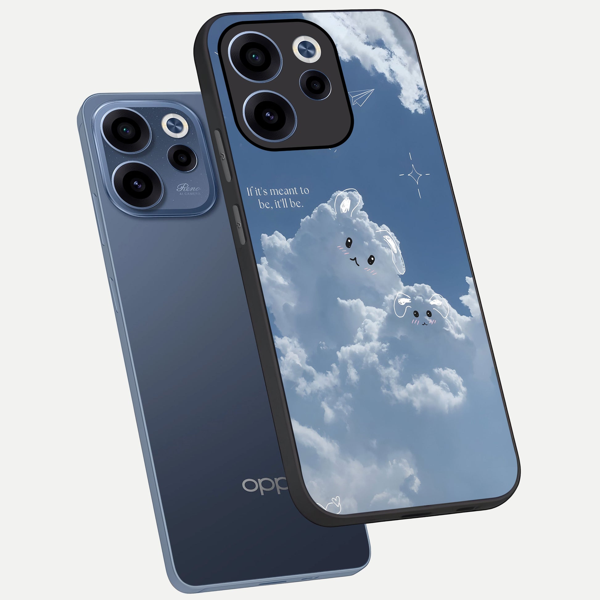  Cloud Bunny Dreams phone case For Oppo Reno 15c showing premium glass back cover with detailed artwork