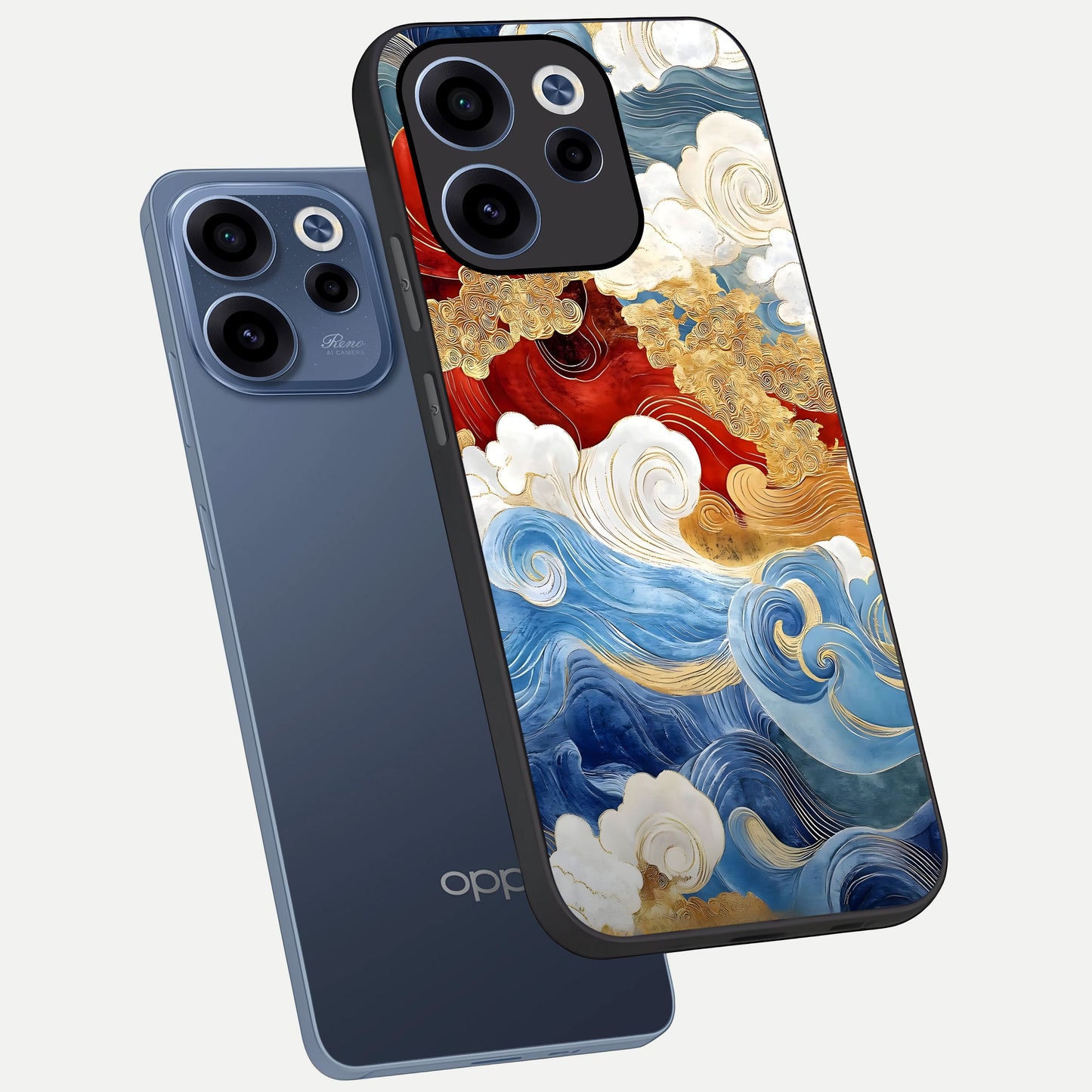 Colored Waves phone case For Oppo Reno 15c showing premium glass back cover with detailed artwork