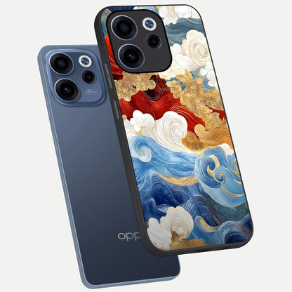  Colored Waves phone case For Oppo Reno 15c showing premium glass back cover with detailed artwork