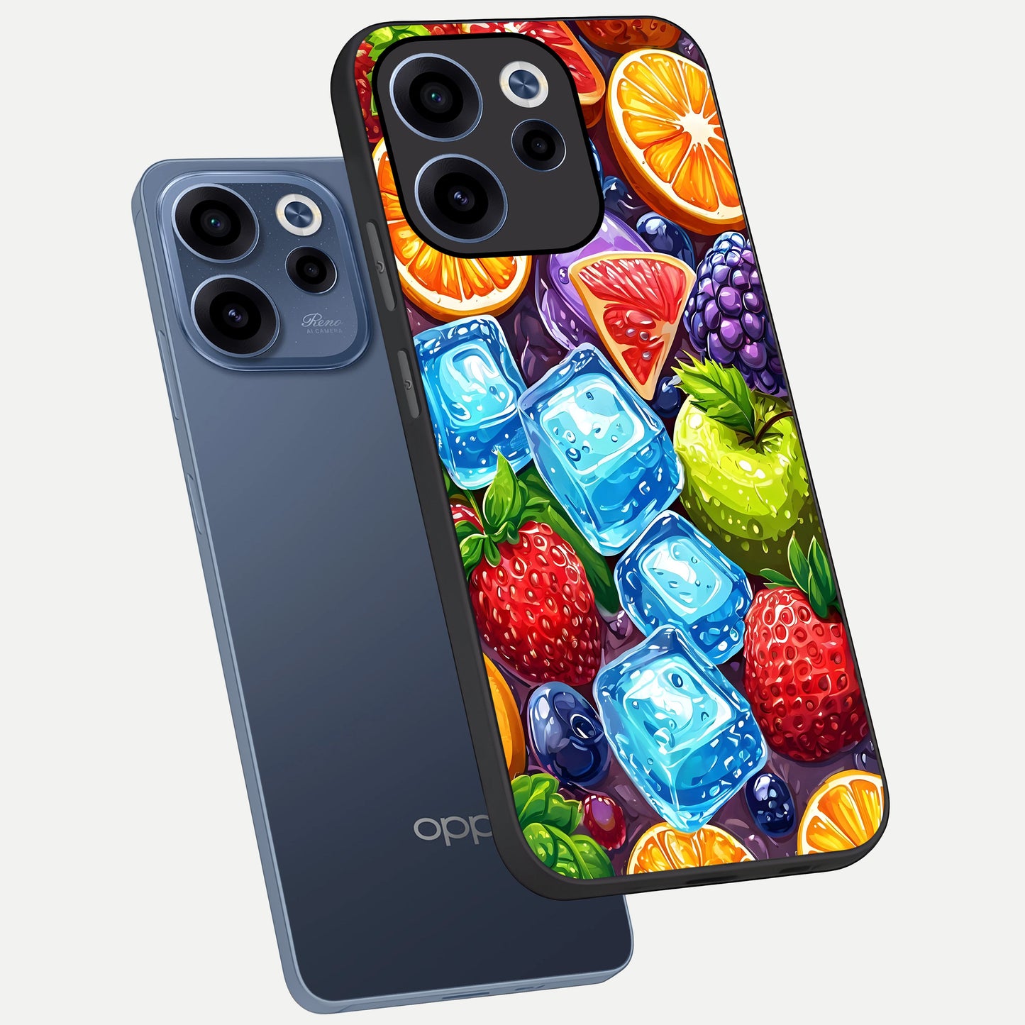  Colorful Fruits with Ice phone case For Oppo Reno 15c showing premium glass back cover with detailed artwork