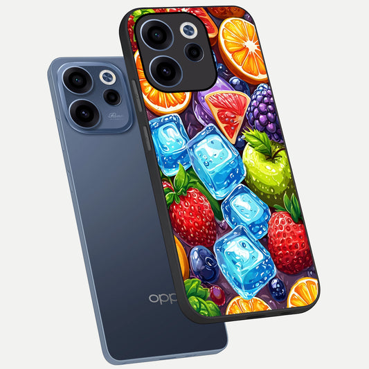  Colorful Fruits with Ice phone case For Oppo Reno 15c showing premium glass back cover with detailed artwork