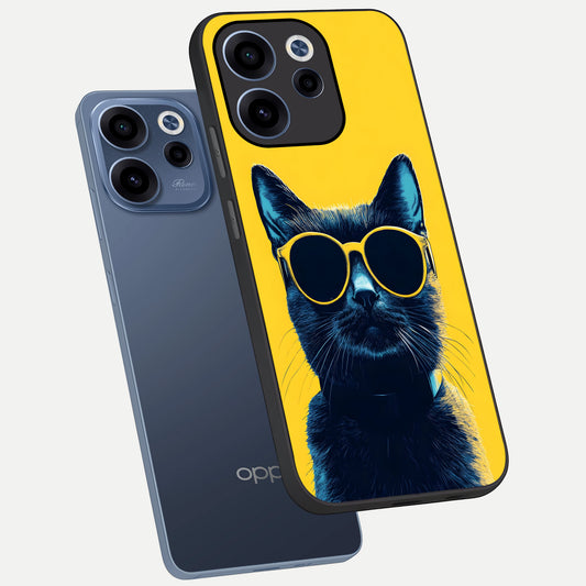  Cool Cat Vibes phone case For Oppo Reno 15c showing premium glass back cover with detailed artwork