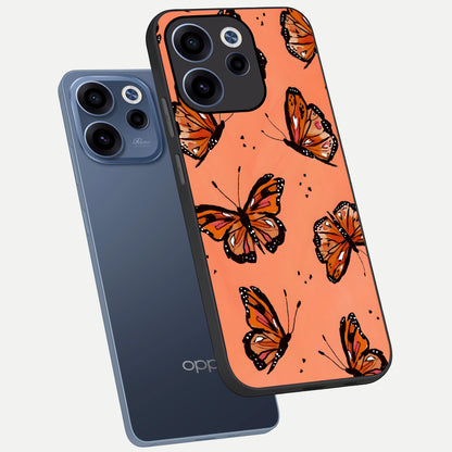 Coral Wing Butterfly phone case For Oppo Reno 15c showing premium glass back cover with detailed artwork