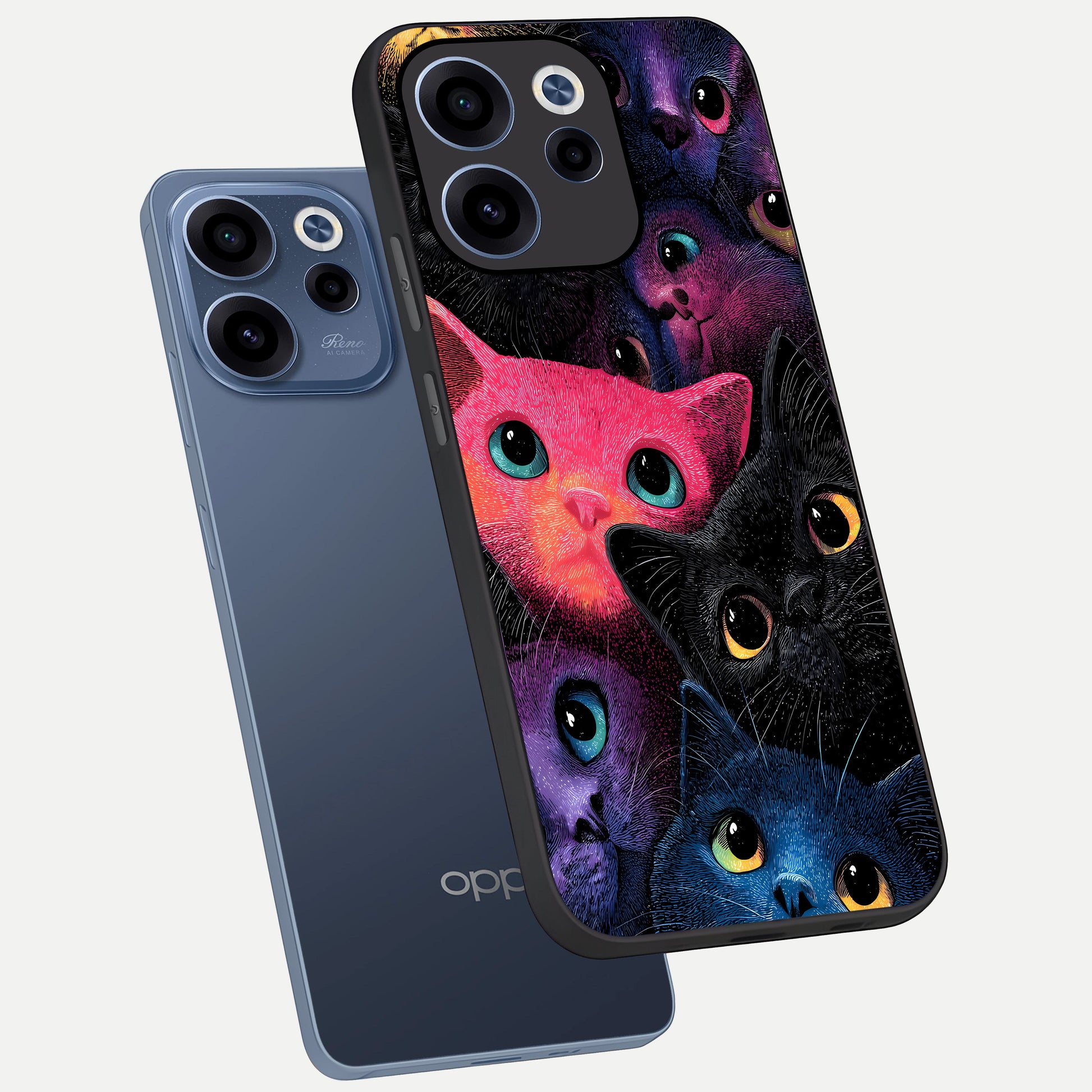  Cosmic Cats Dreams phone case For Oppo Reno 15c showing premium glass back cover with detailed artwork