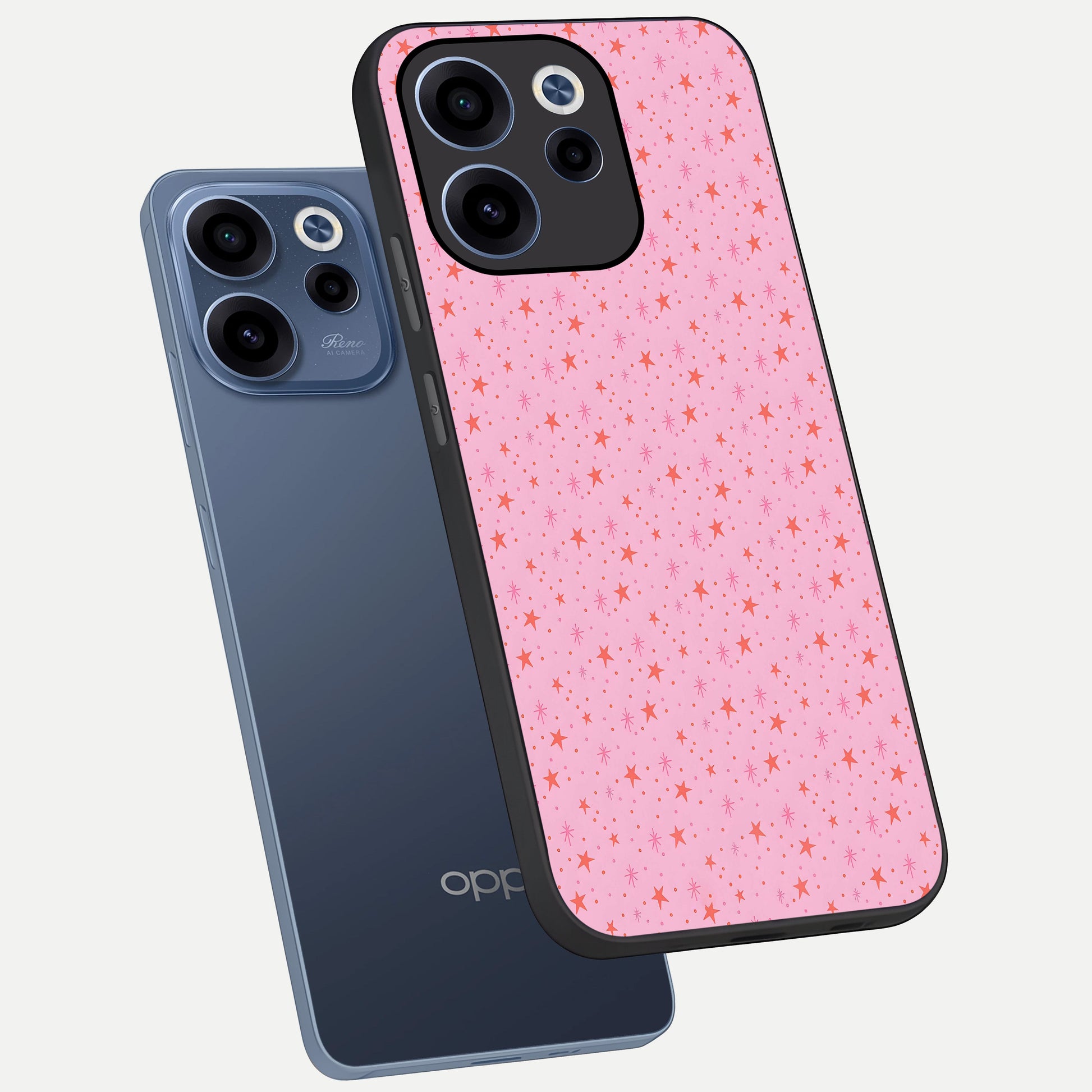  Cosmic Pink Sparkle phone case For Oppo Reno 15c showing premium glass back cover with detailed artwork