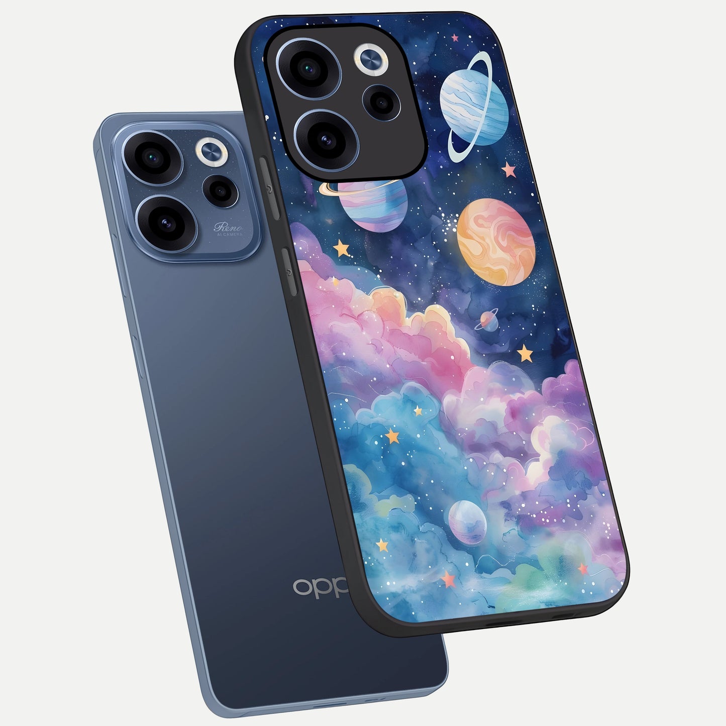  Cosmic Planet Dreams phone case For Oppo Reno 15c showing premium glass back cover with detailed artwork