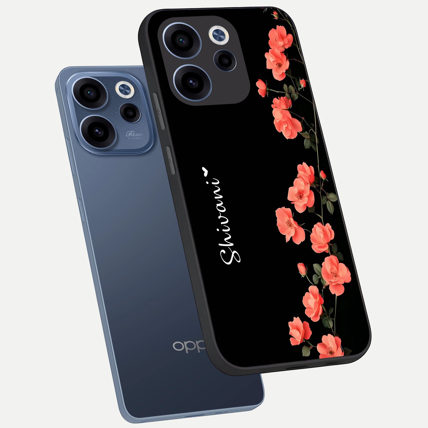  Crimson Bloom Grace Custom Name phone case For Oppo Reno 15c showing premium glass back cover with detailed artwork