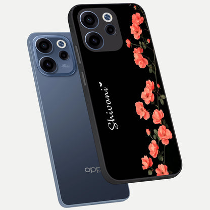  Crimson Bloom Grace Custom Name phone case For Oppo Reno 15c showing premium glass back cover with detailed artwork