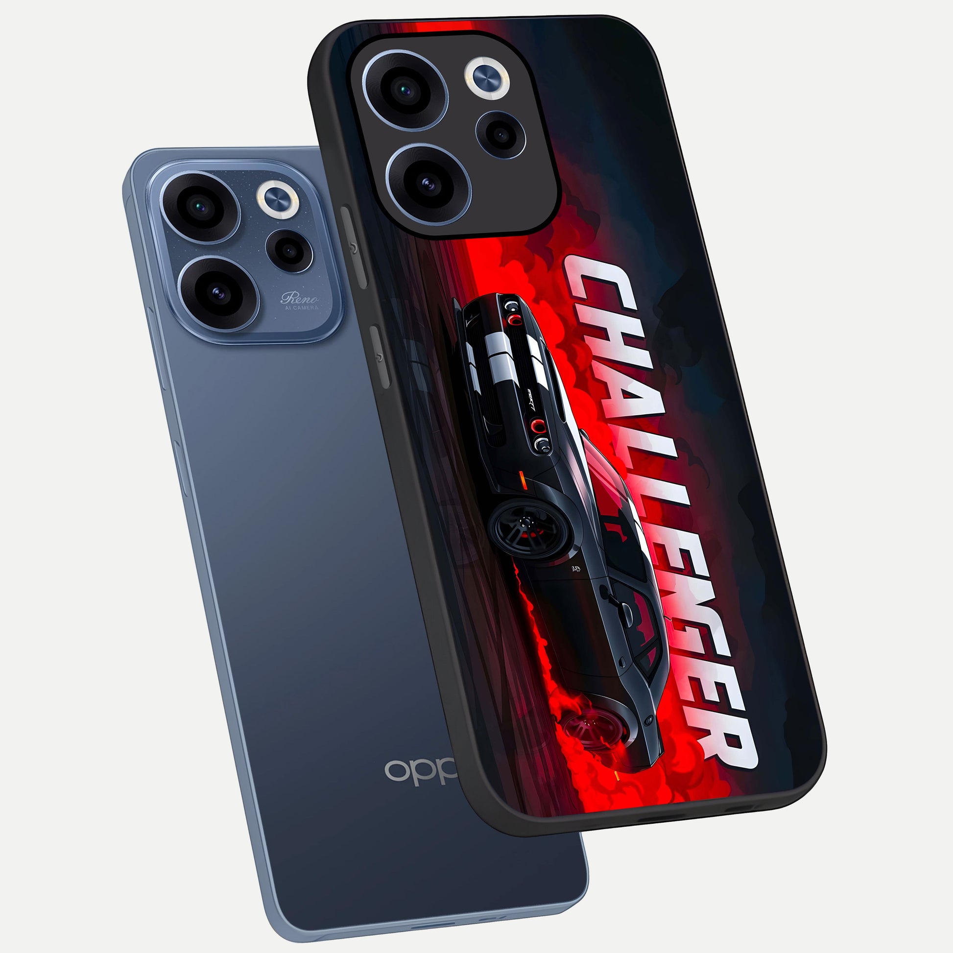  Crimson Challenger Fury phone case For Oppo Reno 15c showing premium glass back cover with detailed artwork