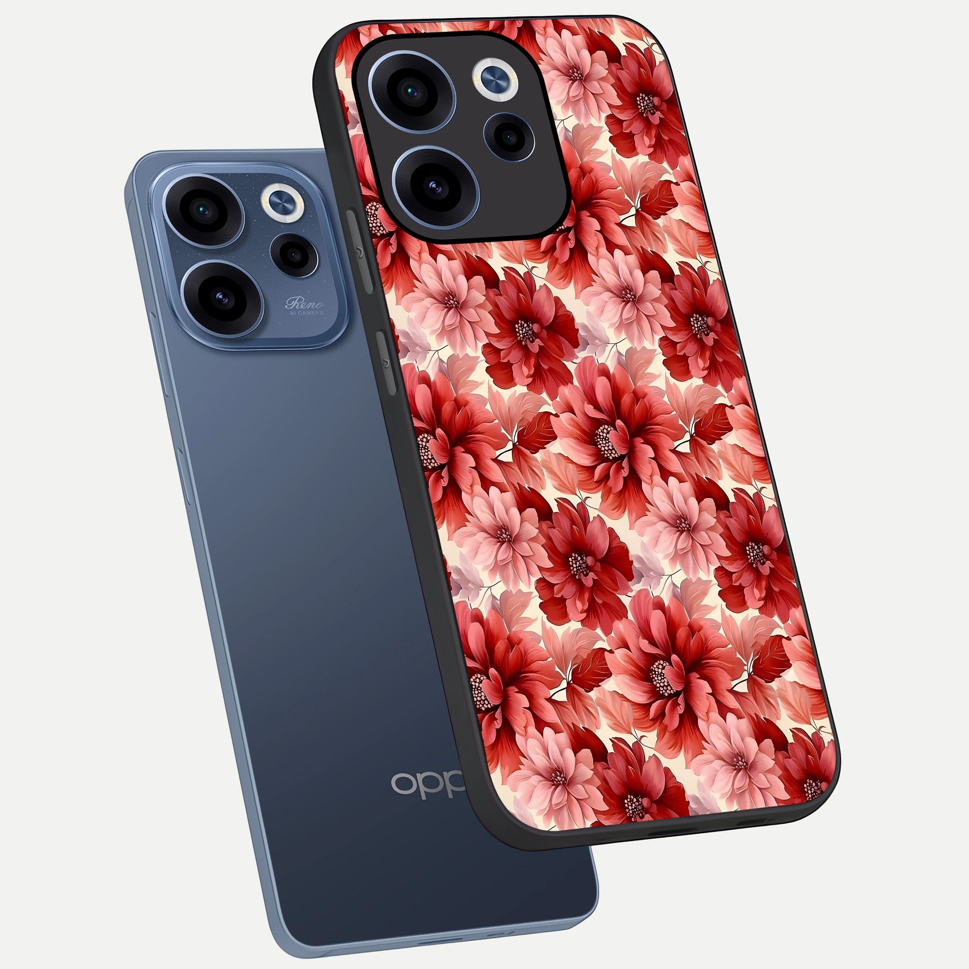  Crimson Love Petals phone case For Oppo Reno 15c showing premium glass back cover with detailed artwork