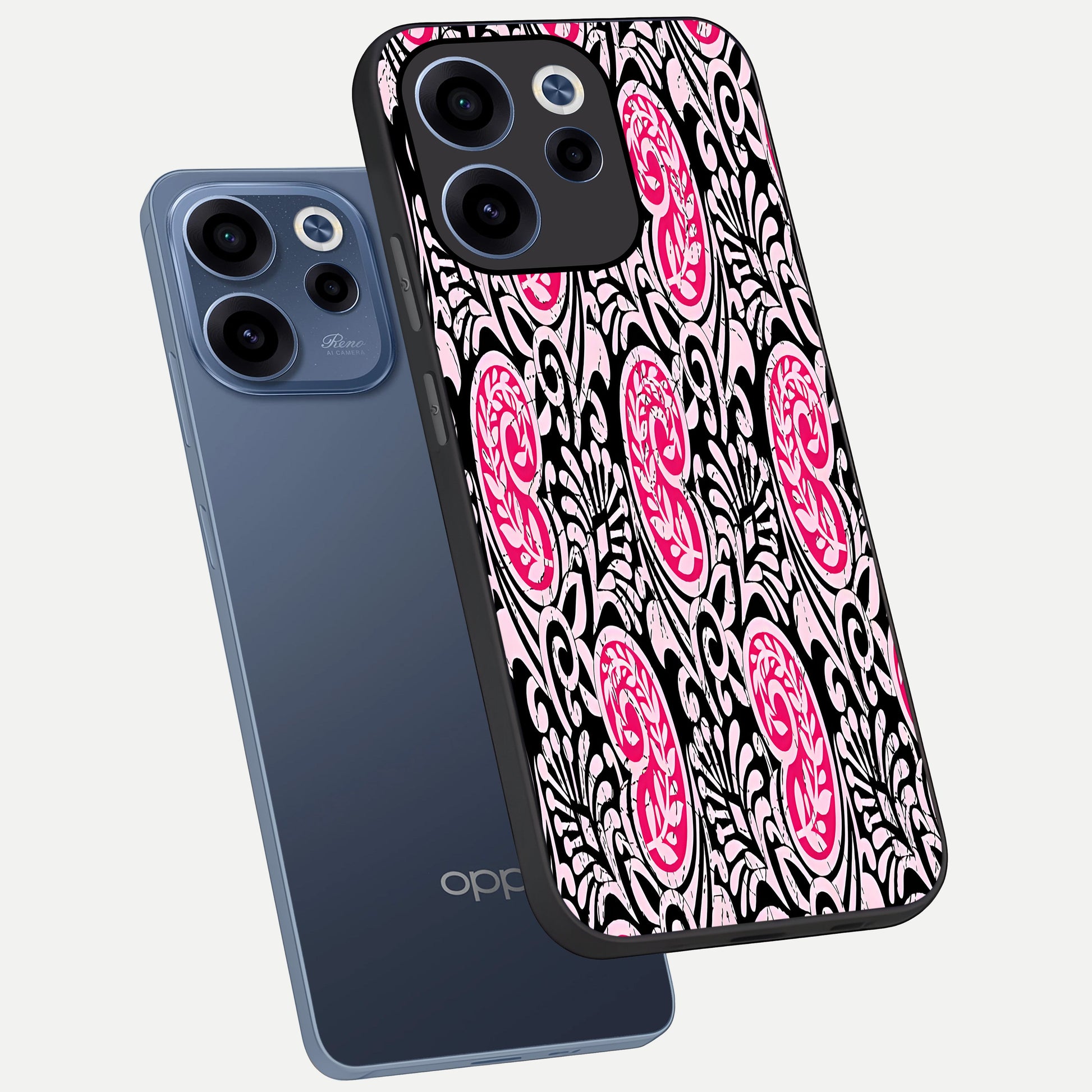  Crimson Paisley Charm phone case For Oppo Reno 15c showing premium glass back cover with detailed artwork