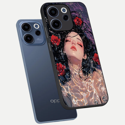  Crimson Rose Serenity phone case For Oppo Reno 15c showing premium glass back cover with detailed artwork