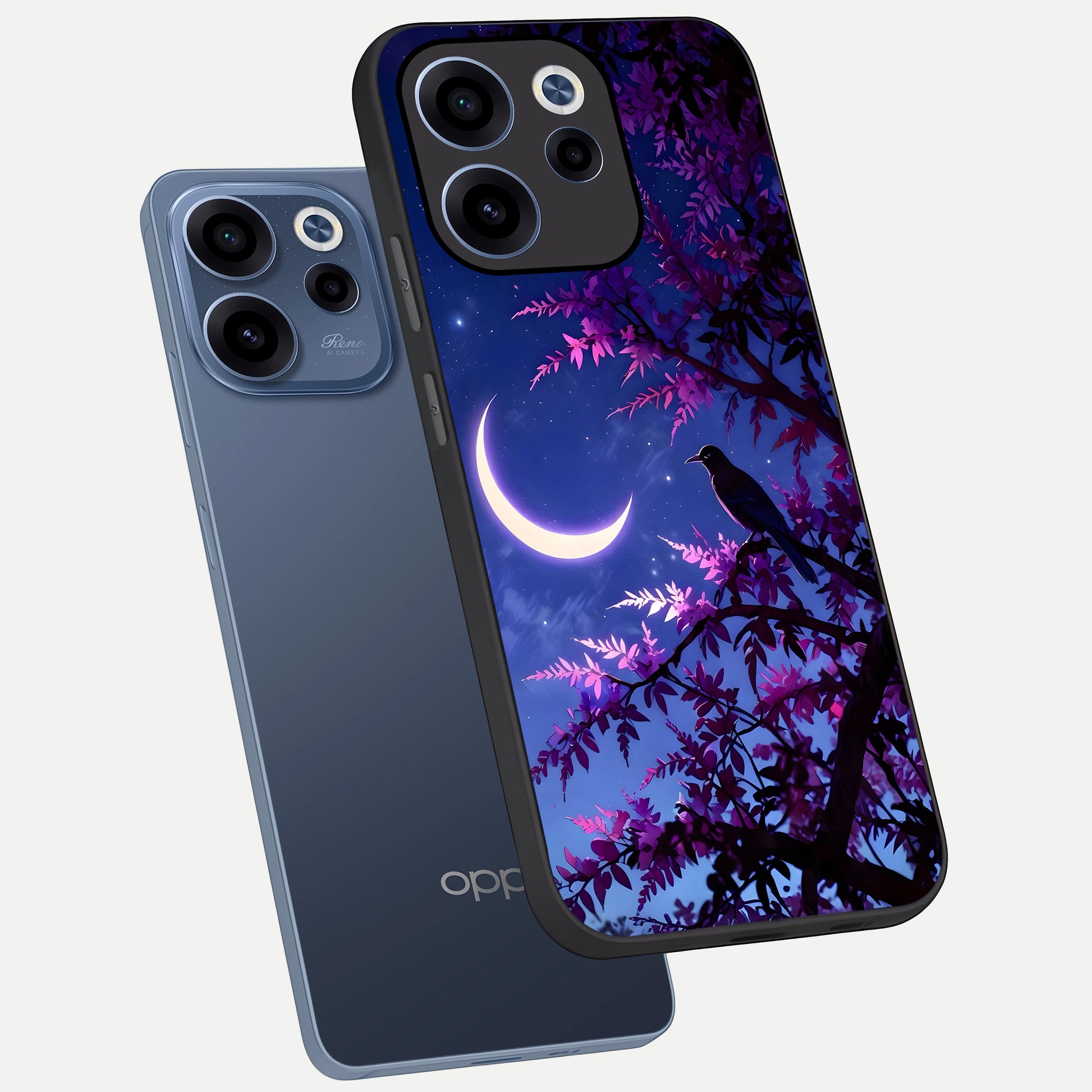  Crow And Moon Scenery phone case For Oppo Reno 15c showing premium glass back cover with detailed artwork