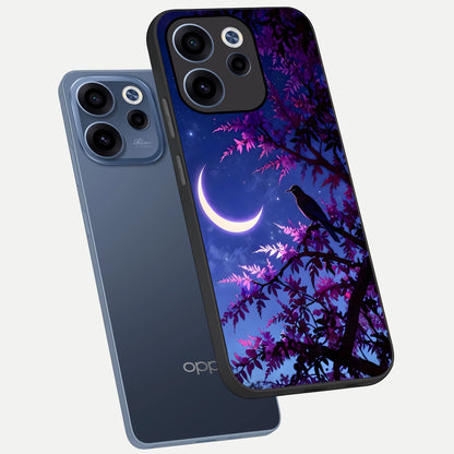  Crow And Moon Scenery phone case For Oppo Reno 15c showing premium glass back cover with detailed artwork
