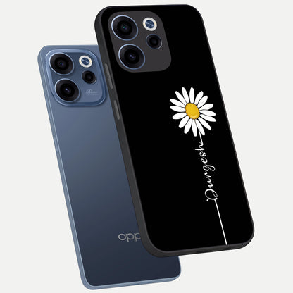  Custom Name White Flower phone case For Oppo Reno 15c showing premium glass back cover with detailed artwork