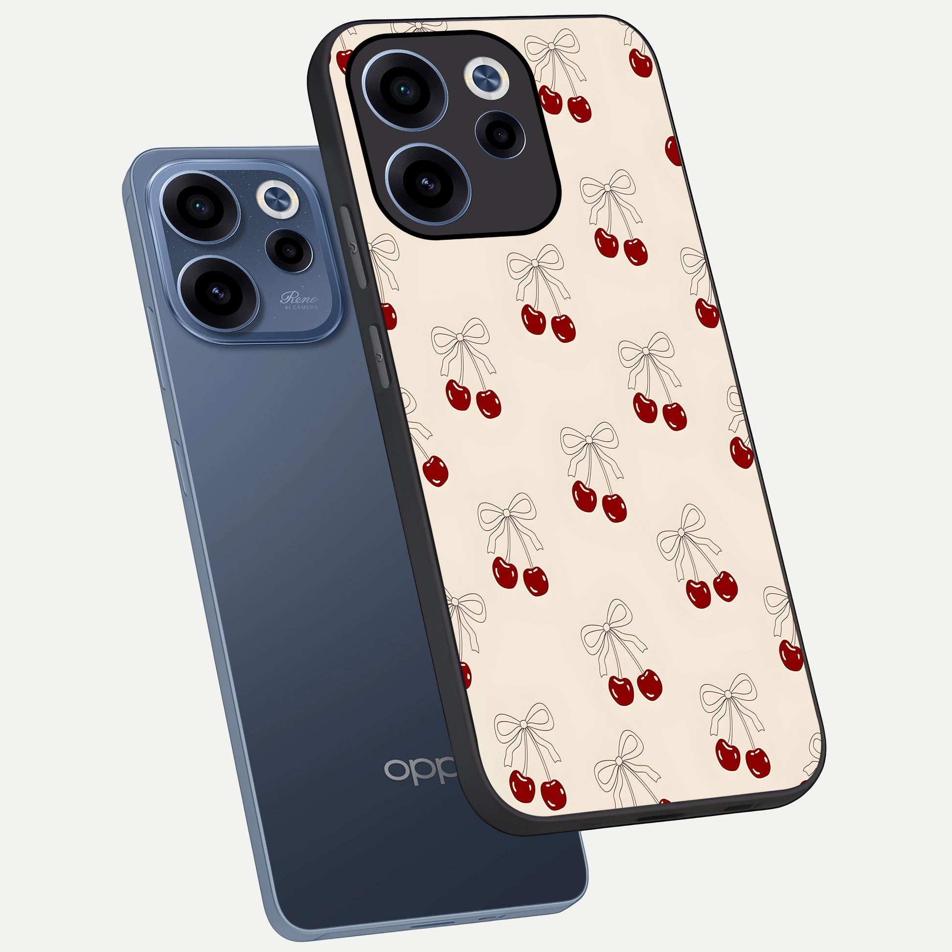  Cute Cherry Pattern phone case For Oppo Reno 15c showing premium glass back cover with detailed artwork