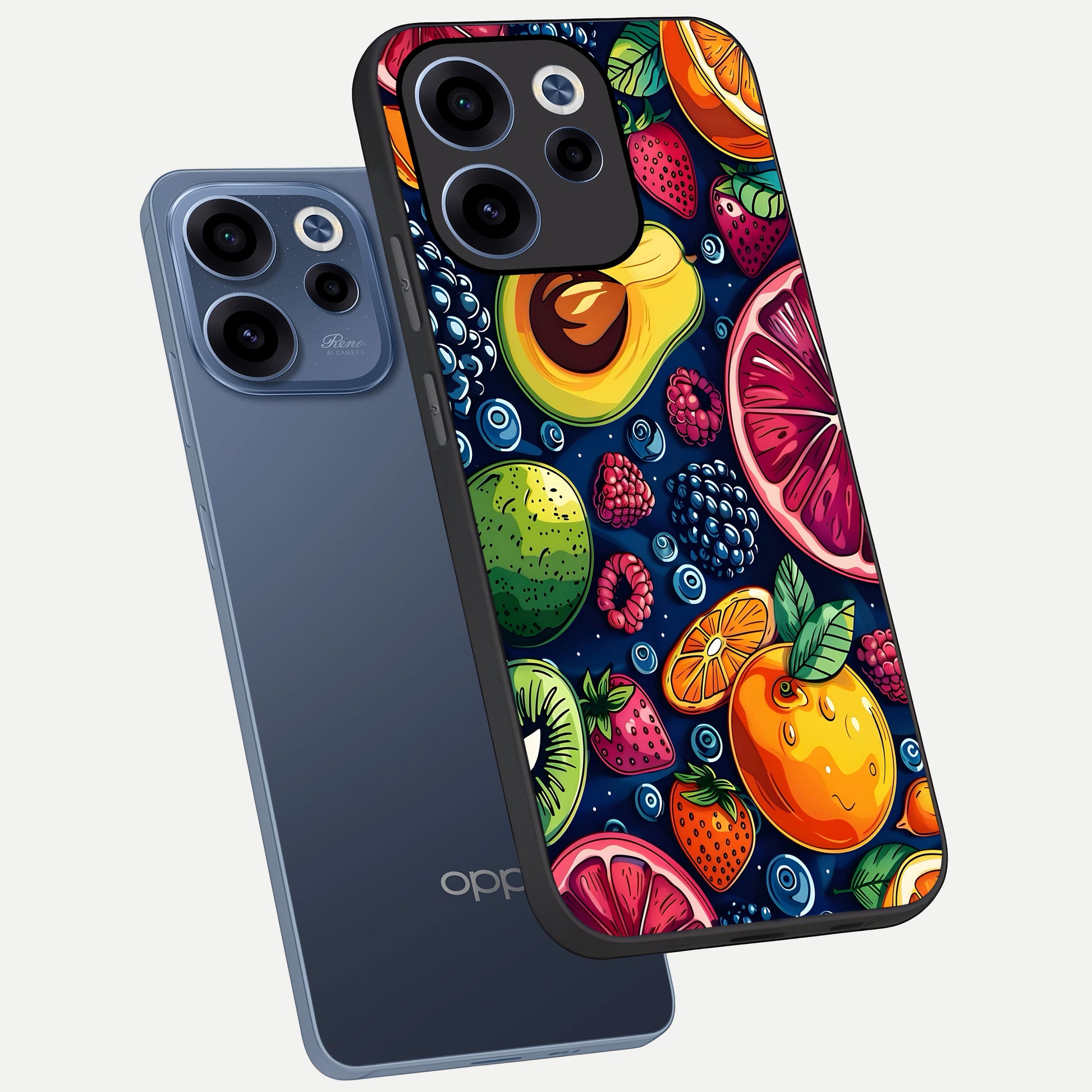  Cute Fruits Art phone case For Oppo Reno 15c showing premium glass back cover with detailed artwork