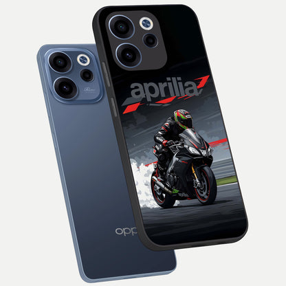  Dark Aprilla phone case For Oppo Reno 15c showing premium glass back cover with detailed artwork