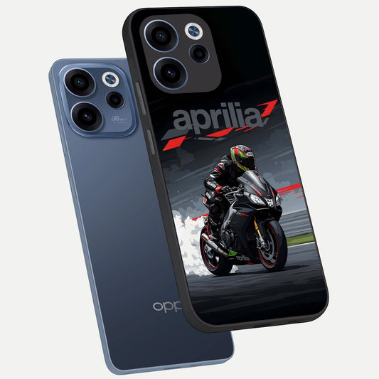  Dark Aprilla phone case For Oppo Reno 15c showing premium glass back cover with detailed artwork