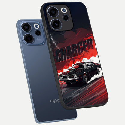  Dark Charger Fury phone case For Oppo Reno 15c showing premium glass back cover with detailed artwork