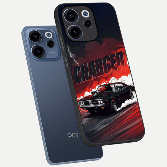 Dark Charger Fury phone case For Oppo Reno 15c showing premium glass back cover with detailed artwork