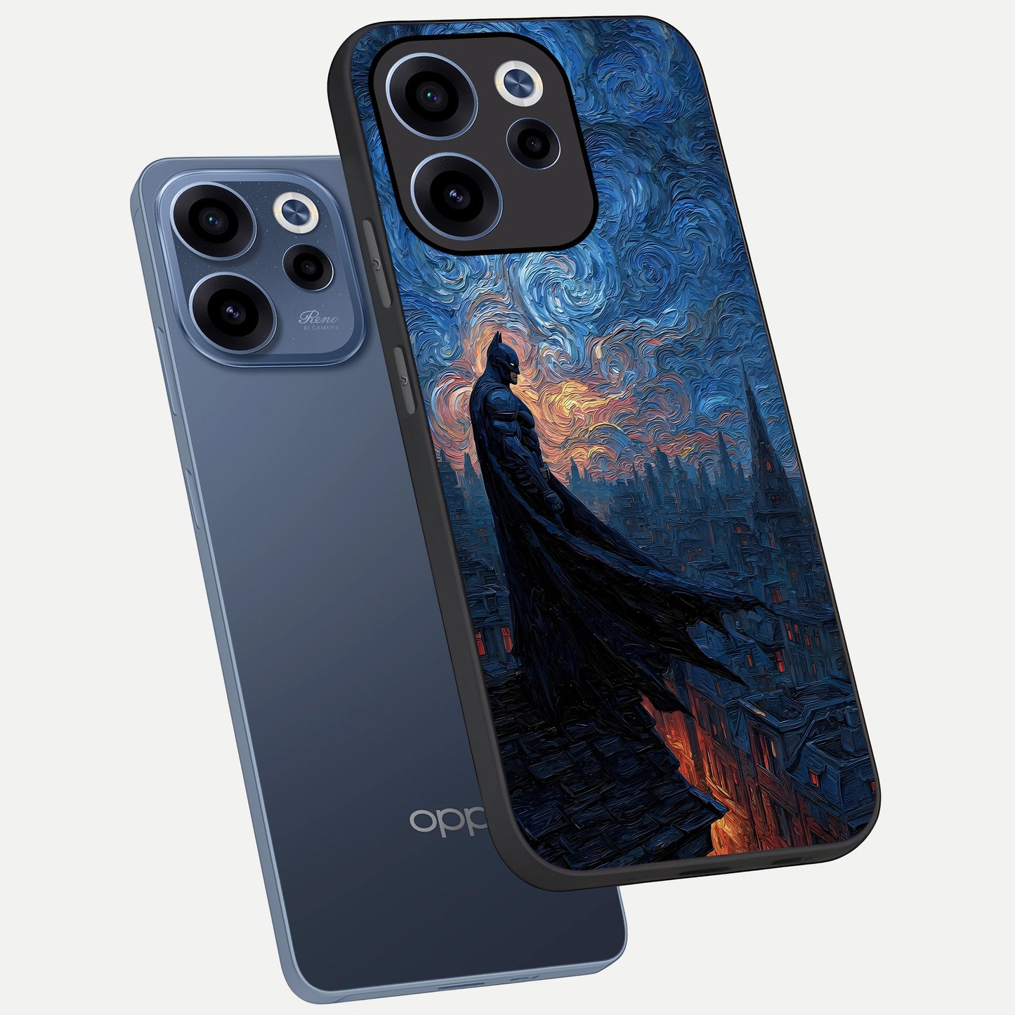  Dark Knight Dusk phone case For Oppo Reno 15c showing premium glass back cover with detailed artwork