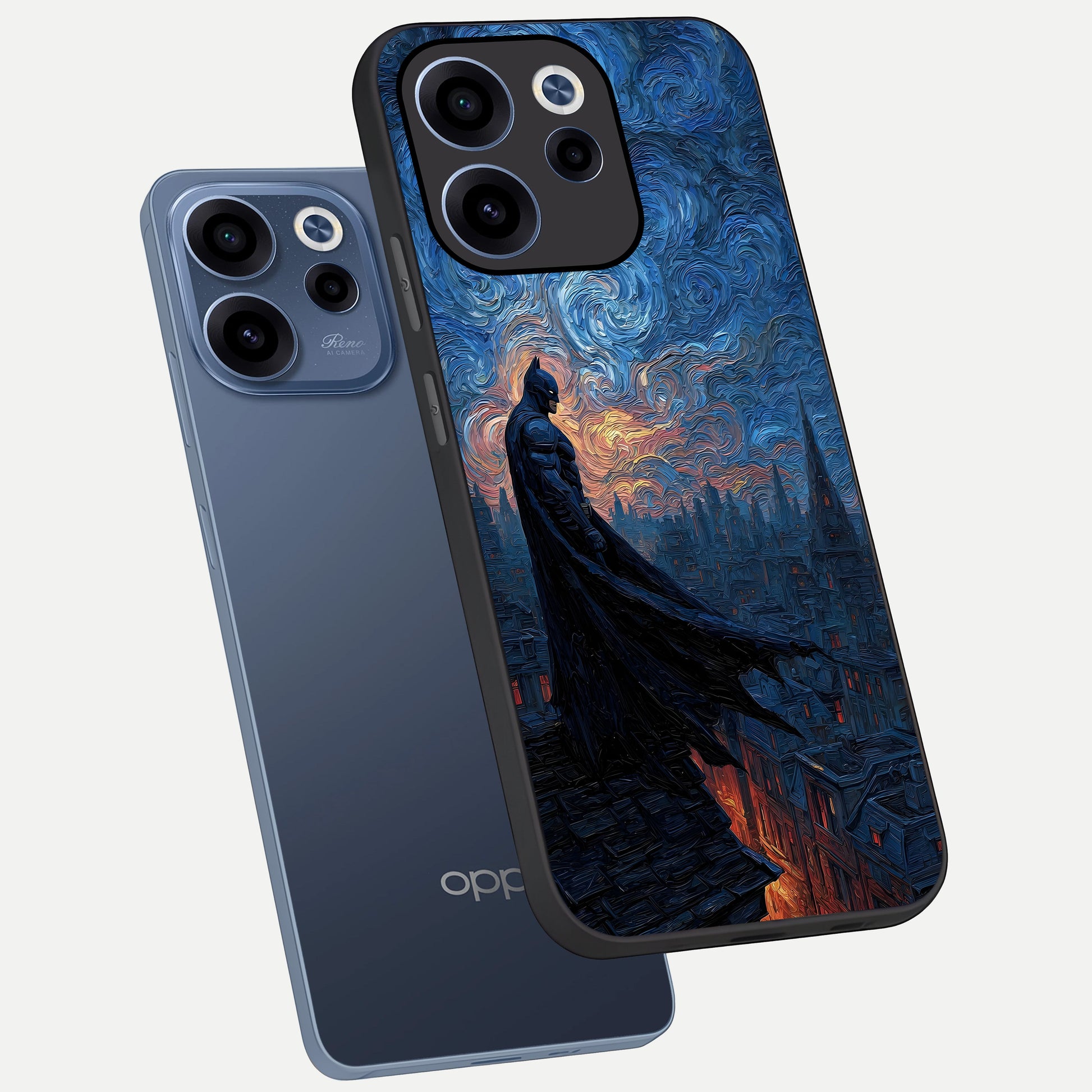  Dark Knight Dusk phone case For Oppo Reno 15c showing premium glass back cover with detailed artwork