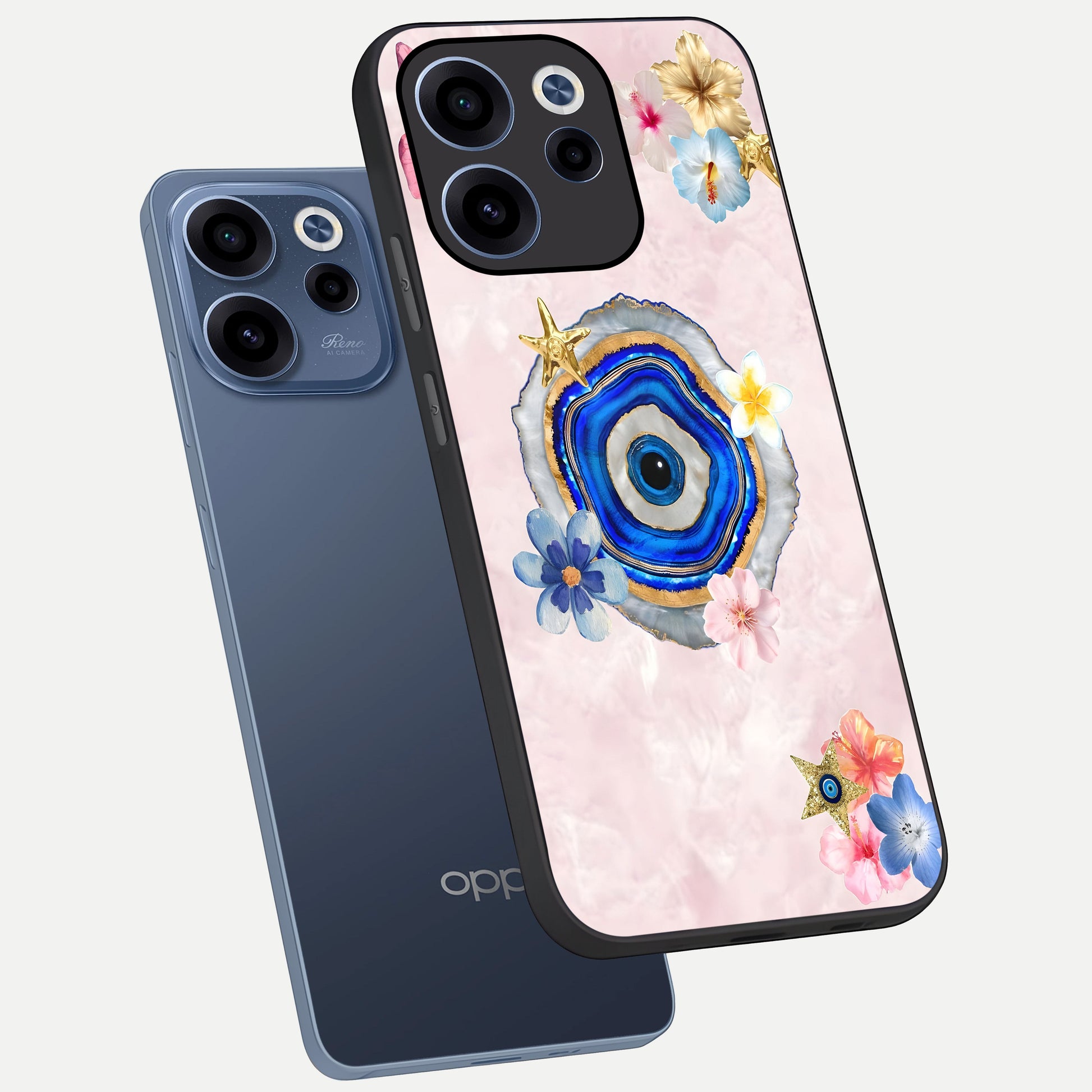  Divine Aura Bloom phone case For Oppo Reno 15c showing premium glass back cover with detailed artwork