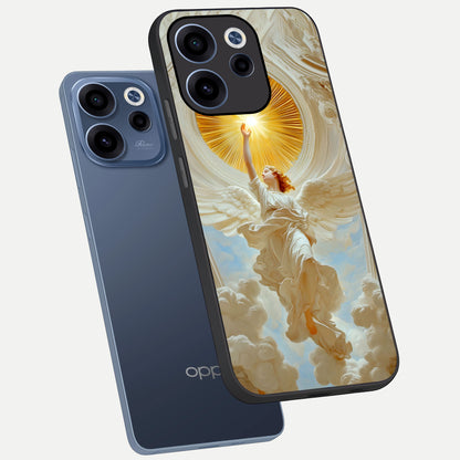  Divine Light Angel phone case For Oppo Reno 15c showing premium glass back cover with detailed artwork