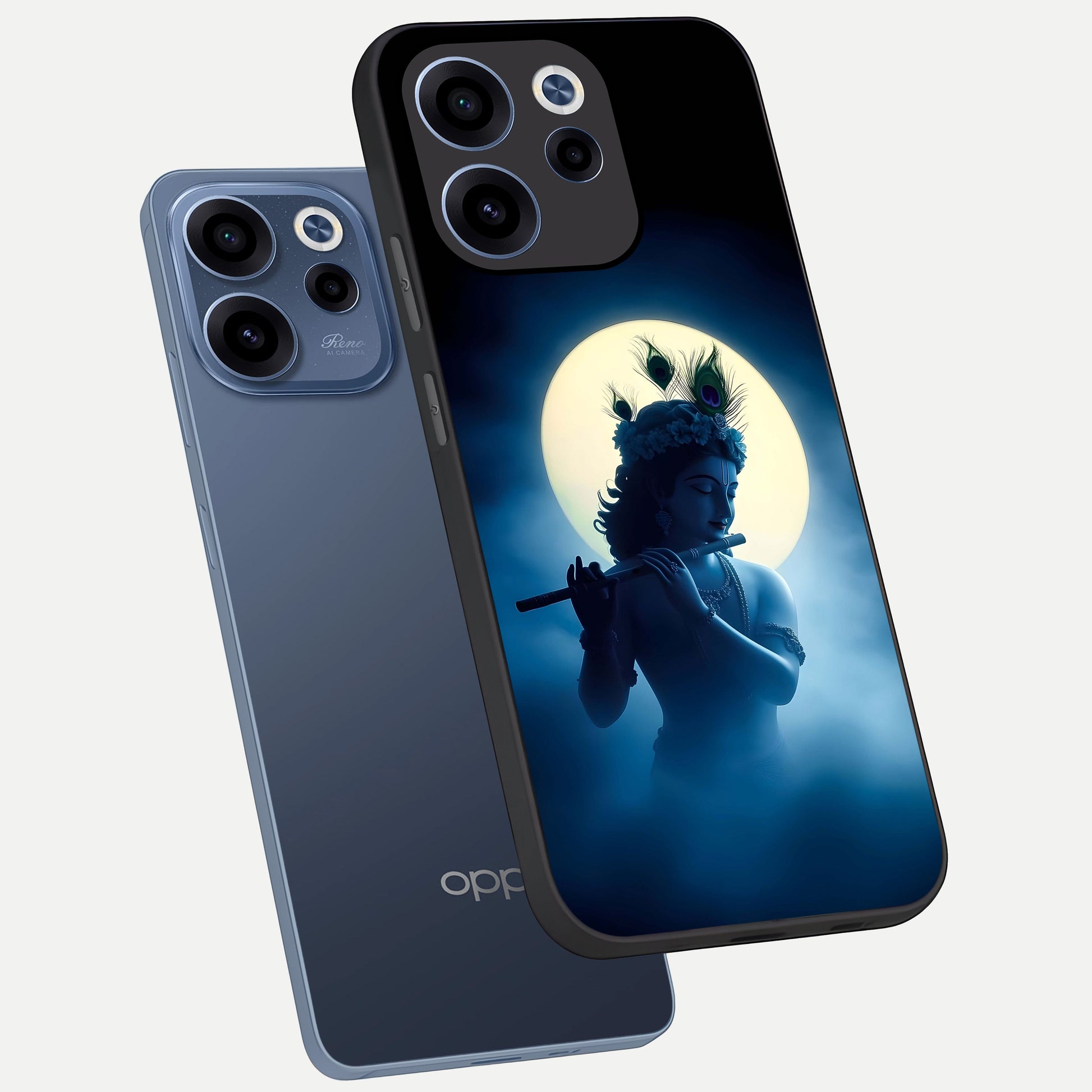  Divine Moon Flute phone case For Oppo Reno 15c showing premium glass back cover with detailed artwork