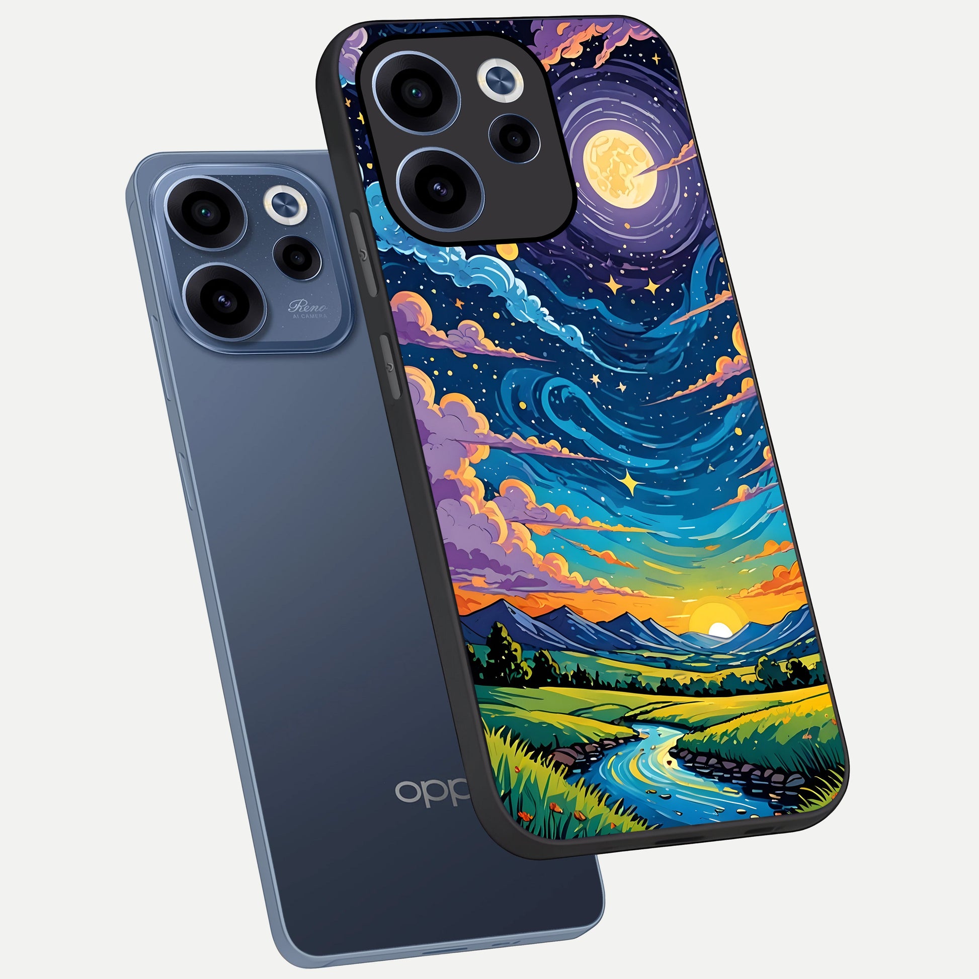  Dreamy Night Landscape phone case For Oppo Reno 15c showing premium glass back cover with detailed artwork