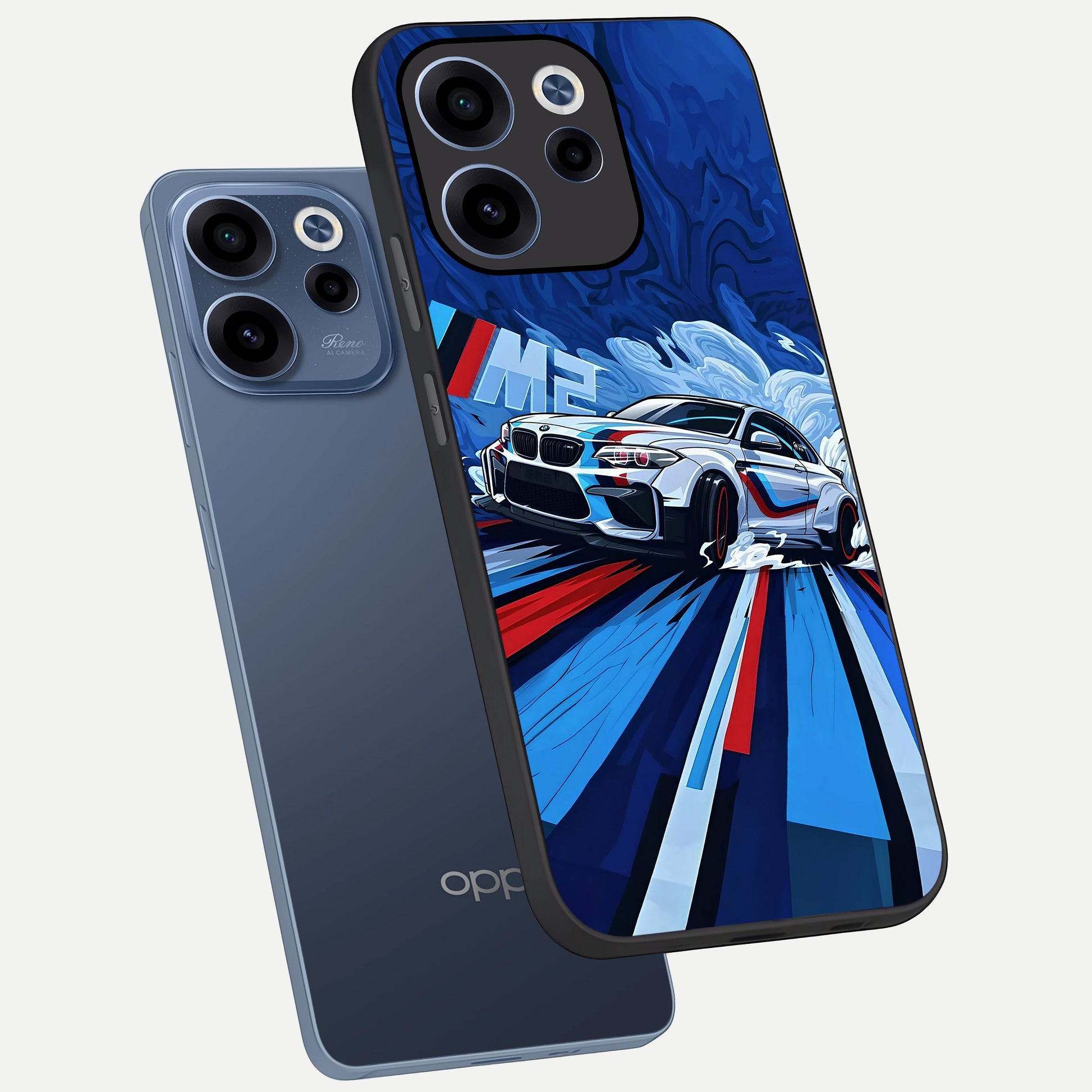  Drift Power Rush phone case For Oppo Reno 15c showing premium glass back cover with detailed artwork