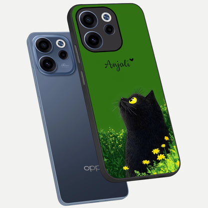  Emerald Cat Custom Name phone case For Oppo Reno 15c showing premium glass back cover with detailed artwork