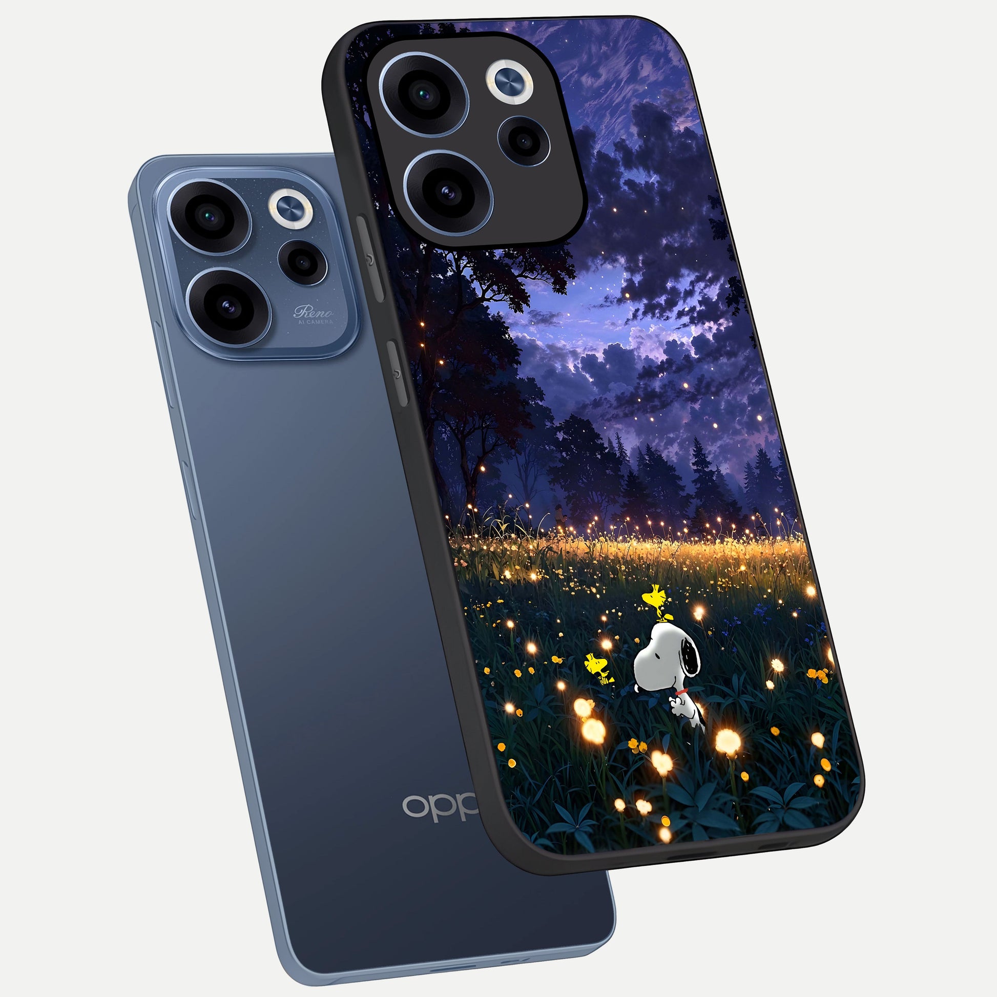  Firefly Meadow Magic phone case For Oppo Reno 15c showing premium glass back cover with detailed artwork
