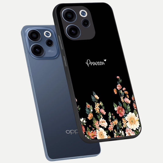  Floral Design Personalized Custom Name phone case For Oppo Reno 15c showing premium glass back cover with detailed artwork